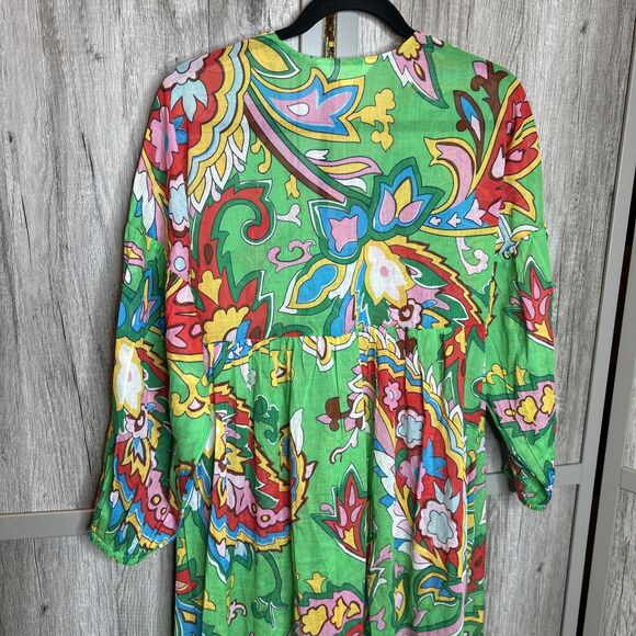Boden Maxi Dress Green Color Floral Print Long Balloon Sleeves Size 2P NWT - Picture 7 of 8